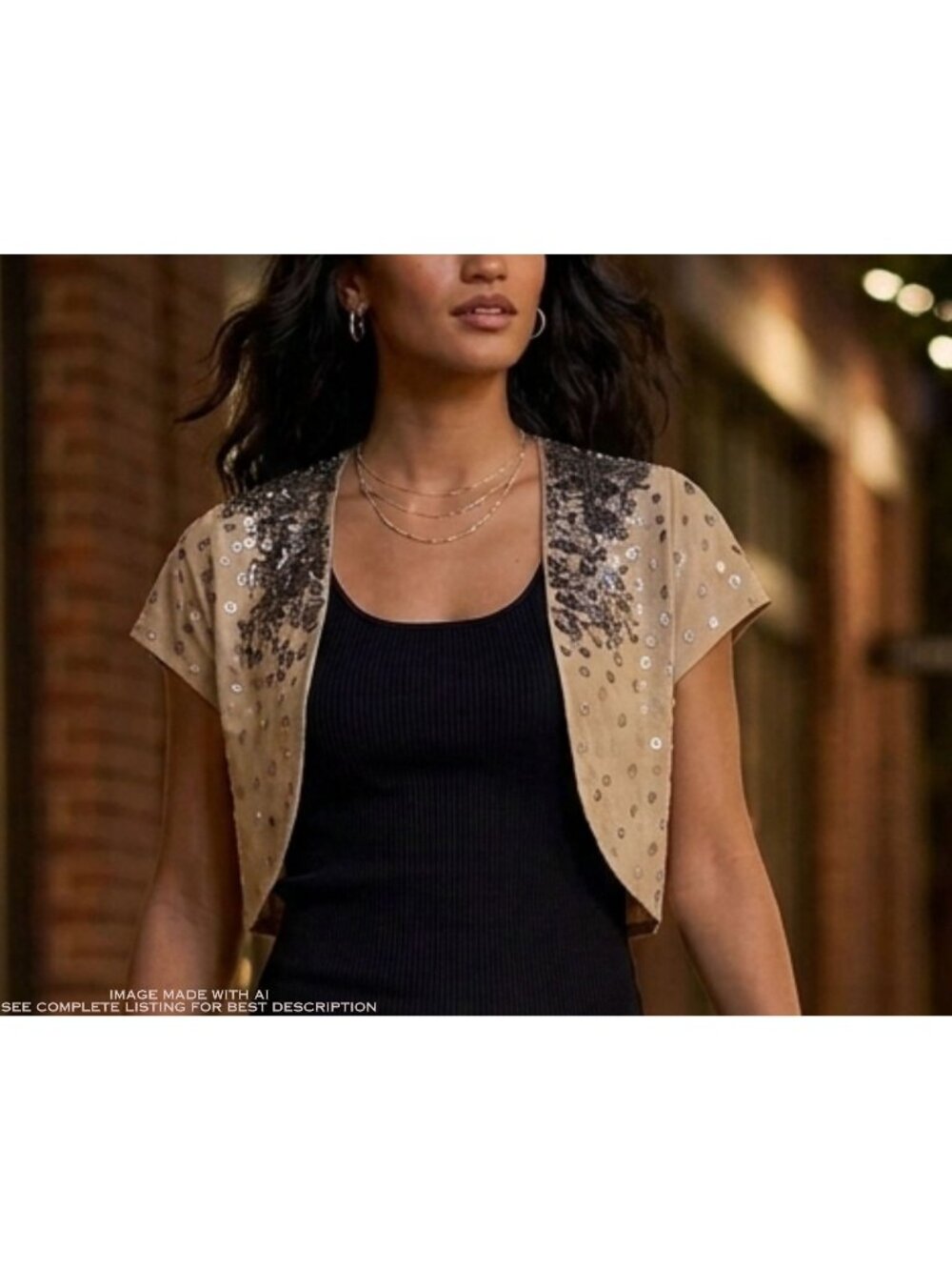 VTG Gap Bolero S Crop Shrug Metal Sequins Party Playful Minimalist 100% Cotton